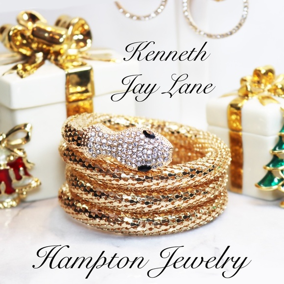 ⚜️ Kenneth Jay Lane Shimmering Gold Mesh and Clear Crystal Snake Wrap Bracelet - Picture 16 of 16